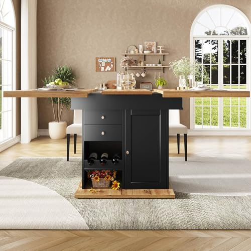 PUGSDRLY Table a Manger Extensible,Table Salle à Manger Rectangulaire 110-140×80x75cm avec Espace de Rangement,Moderne Minimaliste,pour Cuisine Salon et Bureau (Noir-C)