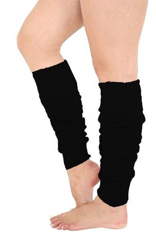 Makii Womens Extra Soft Knee Warmers - Ladies Knitted Stylish 80s Dance Party Ribbed Neon Black Leg Warmers For Winter UK (Black)