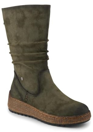 Pavers Mid Calf Wedged Slouch Boots - Olive Size 9