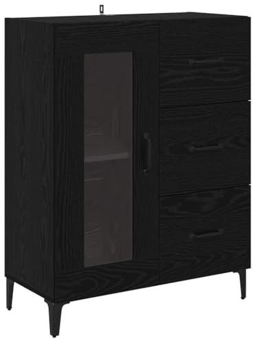 vidaXL Sideboard mit Schubladen Schwarz Eichen-Optik 69,5 x 34 x 90 cm, Elegante Vitrine, rechteckiges Sideboard, moderner Schrank, viel Stauraum, praktische Möbel fürs Wohnzimmer