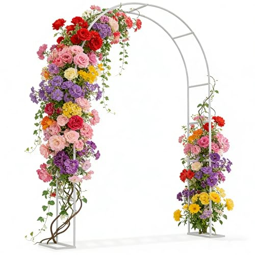 PEILU Archi per rose in metallo, 240 x 192 x 38 cm, per piante rampicanti, traliccio da giardino, per matrimoni, feste, feste (bianco)