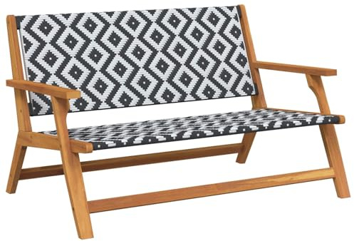 Bucmath Gartenmöbel-Set aus massivem Akazienholz, Schwarz und Weiß, 122x78x73 cm, wetterfest, für Garten und Terrasse, 2-Sitzer Outdoor-Bank