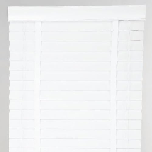 wilko Venetian Blind, 50mm Slats, Durable Wood-Look, Cotton White, 105cm Length, Light Filtering, Privacy Control, Manual Operation