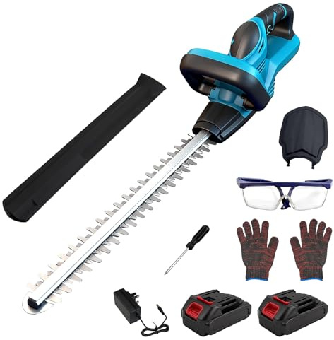 50cm Akku-Heckenschere, Dual Schnittklingen Elektrische Heckenschere für Garten Hecken und Sträucher (mit 2X 18V 3000mAh Akku)