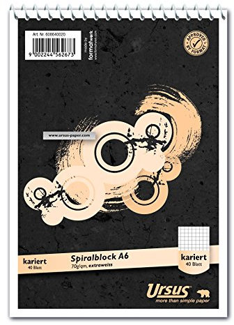 Ursus Basic 608640020 Spiralblock A6 40 Blatt 70g/qm 5mm kariert