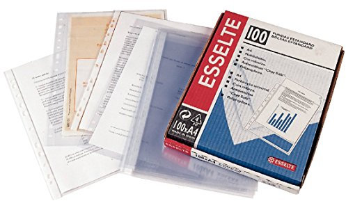Esselte, Funda perforada multitaladro (16 taladros), tamaño A4 para proteger documentos en casa, oficina o en el colegio, caja 100 unidades, PP (polipropileno) 100% reciclable, 85µ, 46099