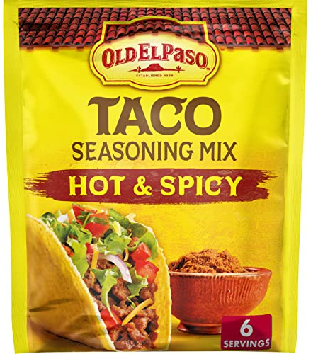 Old El Paso Hot Spicy Taco Seasoning Mix 1 Oz Packet | Extra Heat Compared to Our Mild Taco Seasoning, Seasons Ground Beef or Chicken, Also Works in Soups, Dips & Casseroles