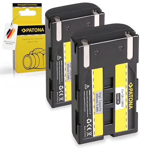 PATONA 2x SB-LSM80 Batteria di ricambio 800mAh compatibile con Samsung Camcorder SC-D263 D351 D352 D353 D354 D355 D371 D372 D375 D453 D455 D457 D963 VP-D351 D352 D361 D362 D363 SB LSM80 LSM-80