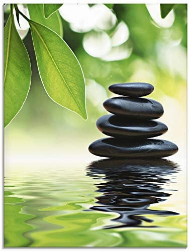 ARTland Wanddeko Glasbilder Wandbild Glas Bild einteilig 60x80 cm Hochformat Asien Wellness Entspannung Spa Zen Steine Gräser Pyramide Wasser T5UJ
