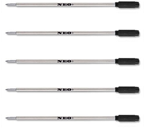 NEO+ Ballpoint Pen Refills, 5 x Black Ink, Compatible with Cross 8513, Medium Point, Stainless Steel, Made in Germany, 5 Pieces