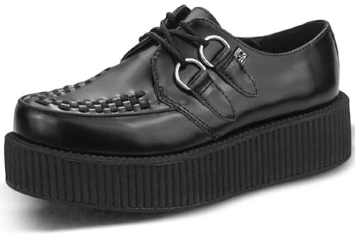 T.U.K. Black Leather Viva Mondo Creeper Shoes, US Women 10 / Men 8