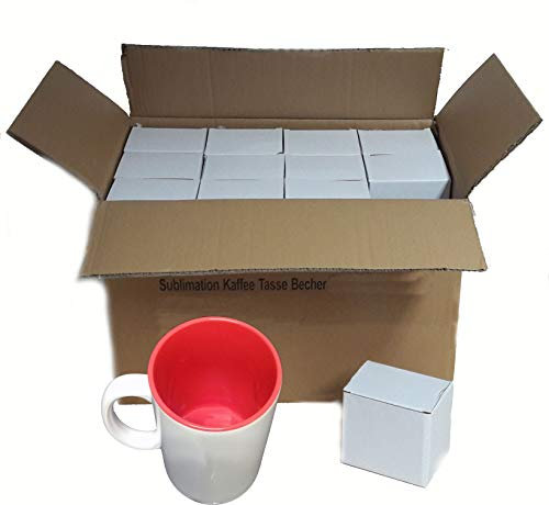 Lot de 36 tasses à sublimation pour photos, blanc, intérieur rouge, emballage individuel