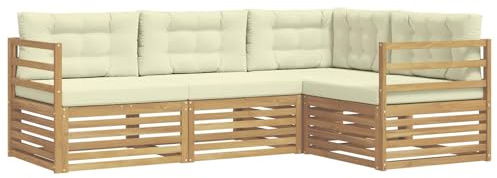 vidaXL Outdoor-Sofagarnitur 4 pcs Weiß und Creme 245,5 x 166,5 x 73 cm, Patio Lounge, modernes Outdoor-Sofa, wetterbeständige Eckbank, robuster Gartenmöbel, Bequeme Terrassenbestuhlung