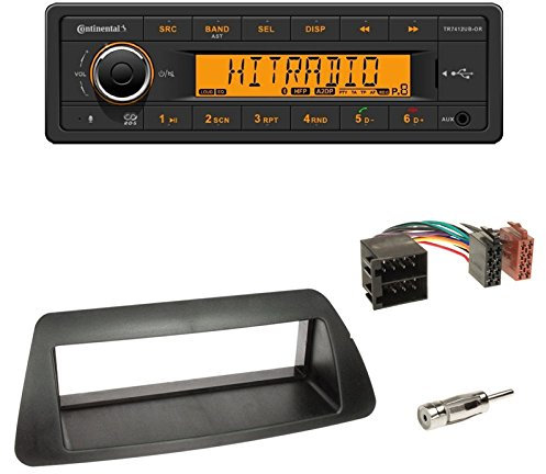 Set: Continental TR7412UB-OR Autoradio Bluetooth RDS USB MP3 + Radioblende schwarz + ISO-Adapter, Antennenadapter DIN geeignet für FIAT Brava (182) 07/1995-10/2001 Bravo (182) 07/1995-10/2001