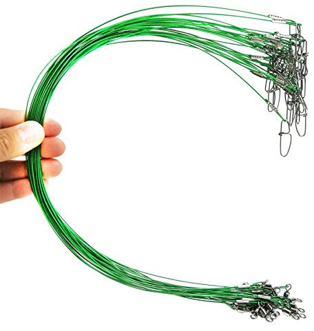 Drchoer 30 fili per filo da pesca, 45,4 kg, in acciaio INOX ad alta resistenza, con girelle e bottoni a pressione, nero/rosso/grigio (verde)