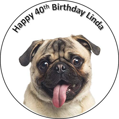 7.5 inch circle round pug dog cake topper printed edible wafer paper personalised