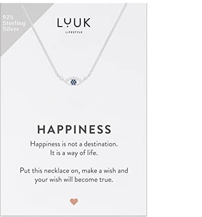 LUUK LIFESTYLE Halskette aus 925er Sterlingsilber mit Buddha Anhänger, HAPPINESS Geschenkkarte, Glücksbringer, Schmuck für Frauen, asiatisches hinduistisches Symbol, Silber