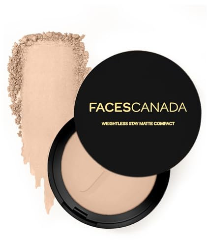 FACES CANADA Weightless Stay Matte Finish Compact Powder – Elfenbein, 9 g, nicht öliger, matter Look, gleicht den Teint aus, versteckt Unvollkommenheiten, mischt mühelos gepresstes Puder für alle