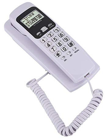 Telefono a parete, mini telefono a filo con filo ID chiamante Hotel Home Office Telefono fisso fisso con display LCD Supporto retroilluminazione DTMF/FSK(bianca)