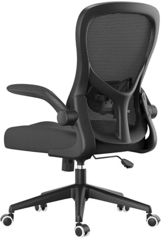 Hbada Bürostuhl Ergonomisch, Schreibtischstuhl, Computer Bürostuhl mit hochklappbarer Armlehne und Lendenwirbelstütze, Drehstuhl Höhenverstellbar, Schwarz