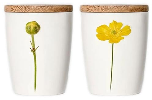Simply Flowers - Tasse, Kaffeetasse, Teetasse, Vorratsdose - mit Bambusdeckel - Motiv: Hahnenfuß - 240 ml