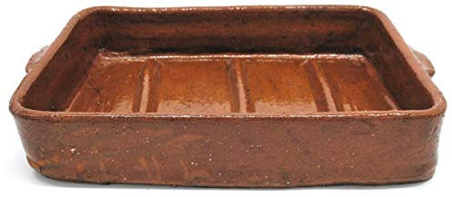 Asador de barro refractario RECTANGULAR CON BARRAS para asados especiales de cochinillo y cordero 40 x 27 cm