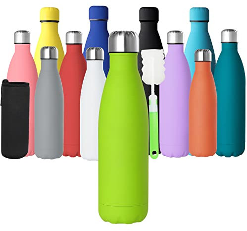 GeeRic Bottiglia Termica 500ML Opaco Borraccia in Acciaio Inox+Spazzola+Borsa Portatile Bottiglia Acqua Sportiva Tenere 12H Caldo/24 Freddo Borraccia Termica per Campeggio,Scuola,Sport,Palestra Verde
