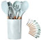 Utensilios de Cocina de Silicona Juego de Utensilios de cocina-446°F Mangos de Madera Resistentes al Calor Utensilios de Cocina Grises Juego de Utensilios de Cocina Antiadherente(Verde menta-12pcs)