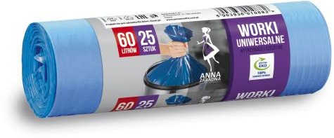 ANNA ZARADNA ST-AZ-010882 Universal Müllbeutel 60l | 25 Stück | Müllsack Mülltüte Abfallsäcke für Den Hausmüll Büro aus dicker aus HDLD-Regranulatfolie Farbe: Blau