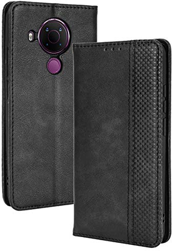 ALAMO Retro Klapp Hülle für Nokia 5.4, Premium PU Leder Handyhülle mit Kartenfächer und Geldbeutel - Schwarz