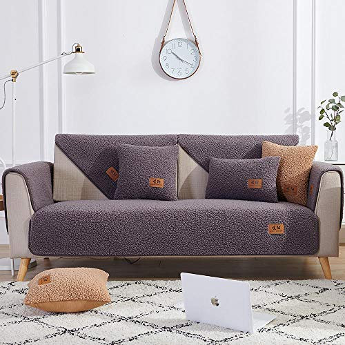 sofaläufer,schonbezug Couch,Winter 1/2/3/4 Sitzer Sofabezüge,Dicker Plüsch Sofa Protector,Rutschfester Sofabezug für Ledersofa,Wohnzimmer Teppich-grau_70 * 180 cm