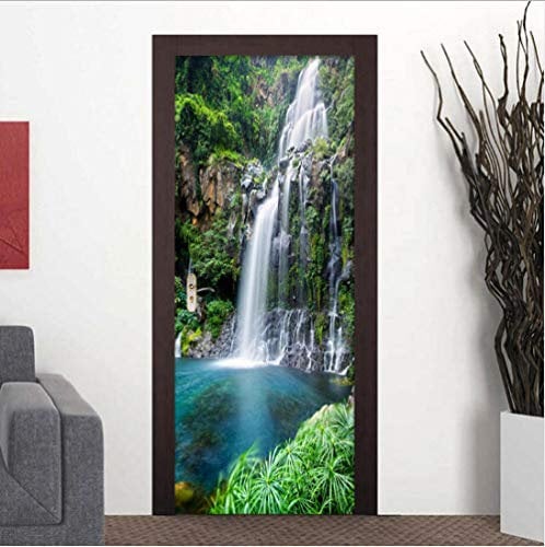 TIWZHHQ Türtapete selbstklebend 90x200cm Wasserfalllandschaft Vliesleinwand Fototapete Türpanel Türposter mit kleister Türaufkleber 3D Türsticker Tür Dekoration Bild Design für Toilette küche glastür