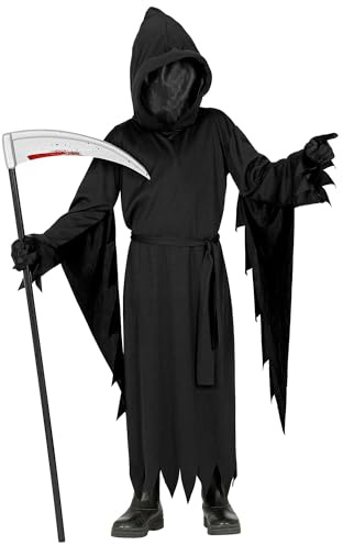 Widmann - Kinderkostüm Sensenmann, Robe mit Kapuze und Maske, Gürtel, Grim Reaper, Todesgott, Killer, Karneval, Mottoparty