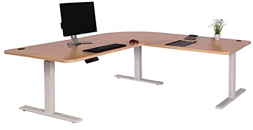 Mendler Eck-Schreibtisch HWC-D40, Computertisch elektrisch höhenverstellbar 178x178cm 84kg MVG - Hellbraun, weiß