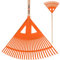 KOTARBAU® Robuster Rechen 580 mm mit Stiel Laubbesen Laubharke Fächerbesen Laubfeger Laubfächer Orange Laubrechen aus Kunststoff