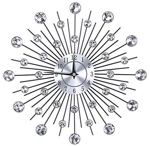 TOPINCN Wanduhr,Sparkling Bling Metallic-Silber Blumen-Wanduhr für Wohnzimmer-Büro(Runde Blume)