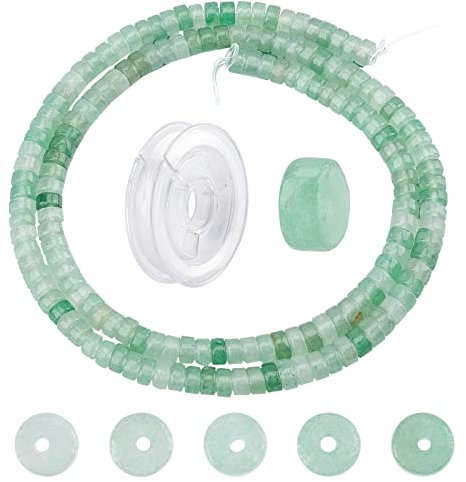 SUNNYCLUE 1 Schachtel 160 Stück Heishi Perlen Aus Naturstein Grün Aventurin Perlen Flache Runde Münzstein Edelsteinperlen Mit 10 Yards Elastischem Faden Für Die Schmuckherstellung Zum Basteln