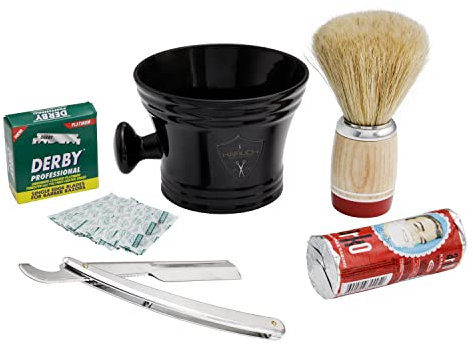 Hairlich Rasierset mit Wechselklingen, Rasierseifenschale aus Plastik mit Griff, Seife und Seifenpinsel, klassisches Bartset zur Nassrasur für Männer... ASIN: B09NKQ241C