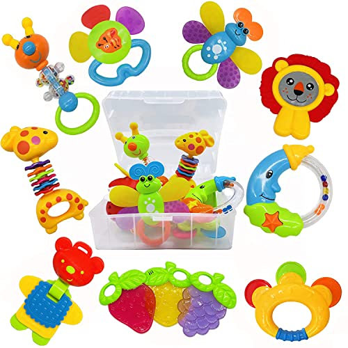 AIVIAI Baby Rassel Beißring Set Baby Spielzeug 6 Monate Babyspielzeug ab 3 6 9 12 Monaten Shaker Greifen Rassel Neugeborenes Spielzeug Musikalische Rasseln für Babys und Kleinkinder Geschenk(11 PCS)