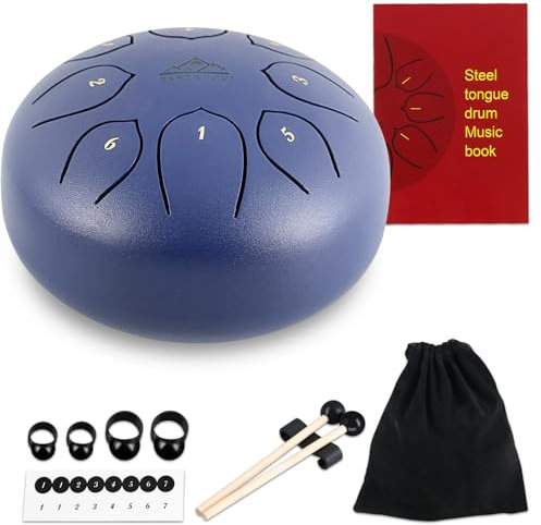 EASTROCK Stahlzungentrommel 6 Zoll 8 Noten, C Key zungentrommel Percussion Instrument mit Reisetasche, Steel Tongue Drum Notenaufkleber, Fingerpicks, Notenbuch (Lila)
