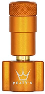 Peaty's Cabezal inflador de neumáticos de CO2 Solamente, diseño Compacto único de línea Recta para un máximo Flujo de Aire e inflado rápido, Bomba de neumáticos de Bicicleta Compatible con válvula
