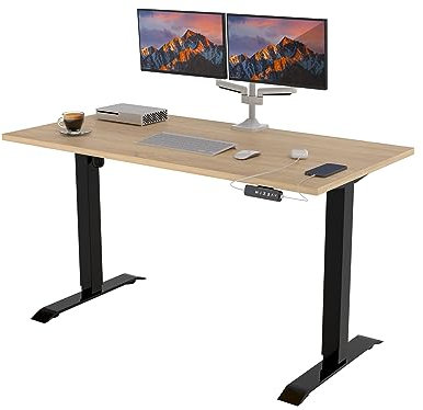 POKAR Höhenverstellbarer Schreibtisch Höhenverstellbar Elektrisch Bürotisch mit Tischplatte (Eichen Sonoma, 120 x 80)