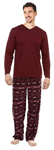 i-Smalls Pigiama invernale da uomo, taglie forti, con top in jersey e pantaloni in pile super morbido, Rosso, XXXL