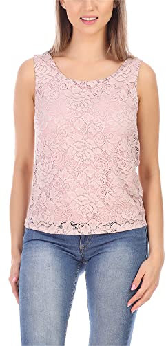 Bellivalini Le Signore Camicia Smanicata Elegante Girocollo con Pizzo Modello Rosa BLV50-263 (Rosa Cipria, S)