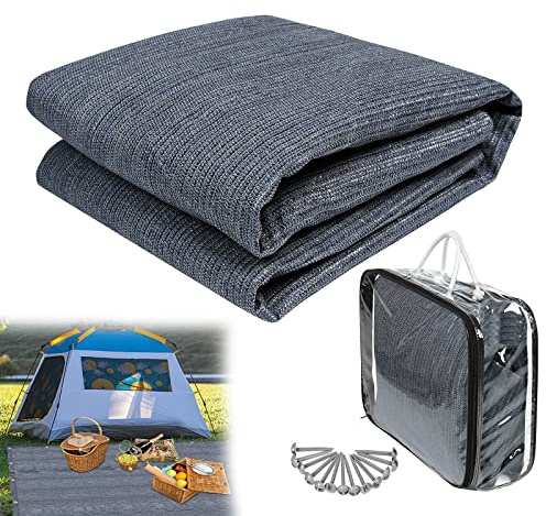 YRHome 400x600cm Vorzeltteppich + 21 Heringe Outdoor Camping Teppich Campingmatte Zeltteppich Zeltunterlage Vorzelt Campingteppich Vorzeltboden bläulich-grau für Wohnmobil Zelt