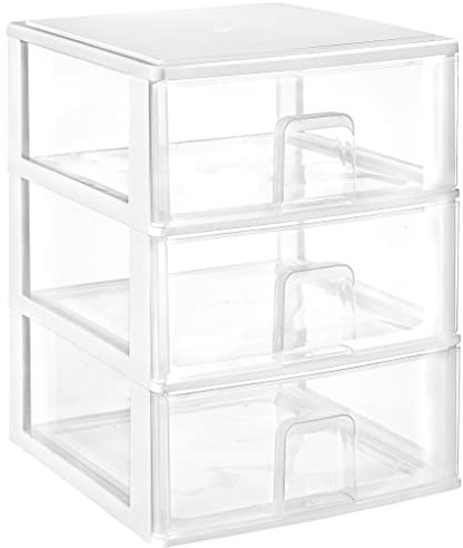 COM-FORT HOUSE | Cajonera Apilable de Plástico | Modelo Transparente | Color Blanco | Modelo de 3 Cajones | Cajones de Almacenamiento Modular