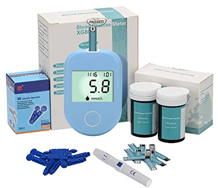 ThreeH Blutzuckermessgerät Kit mit 50 Blutzuckerteststreifen 1 Glucometer 50 Lanzetten 1 Stechhilfe für den Heimgebrauch Tragbares Blutzuckertestkit Diabetes Testing