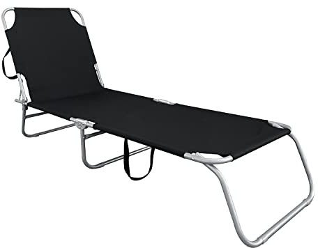 Inda-Exclusiv Gartenliege Sonnenliege Relaxliege Liege 3-Bein Campingliege klappbar mit Trageschlaufen 186x55x24cm, Farben:Schwarz