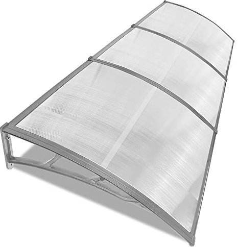Front Door Canopy Outdoor Awning Shelter 270 x 98.5 cm Window Rain Roof Cover with Polycarbonate Roofing Sheets Porch Shade Patio UV Protection Back Door Porch Canopies, Grey