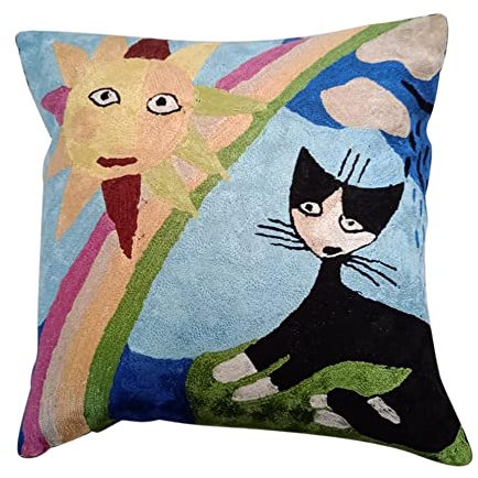 EH Kissenbezug für Couch Handgemachtes Kettenmuster Picasso Malerei Stickerei in Seide Überwurf Kissen für Sofa Couch Bett Art Deco 18x18 (45 X 45 cm) (MC 2)